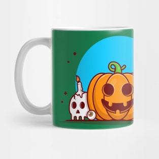 Cute Witch Pumpkin Riding Magic Broom Cartoon Vector Icon Illustration Mug